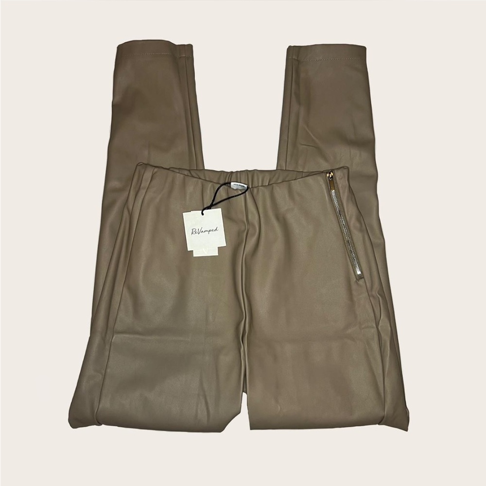 ReVamped Tan/Khaki High Rise Faux Leather Pants